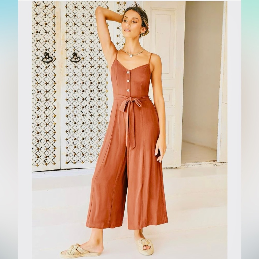 ANRABESS Jumpsuit Wide Leg Spaguetti Strap Orange Medium Size New with Tag